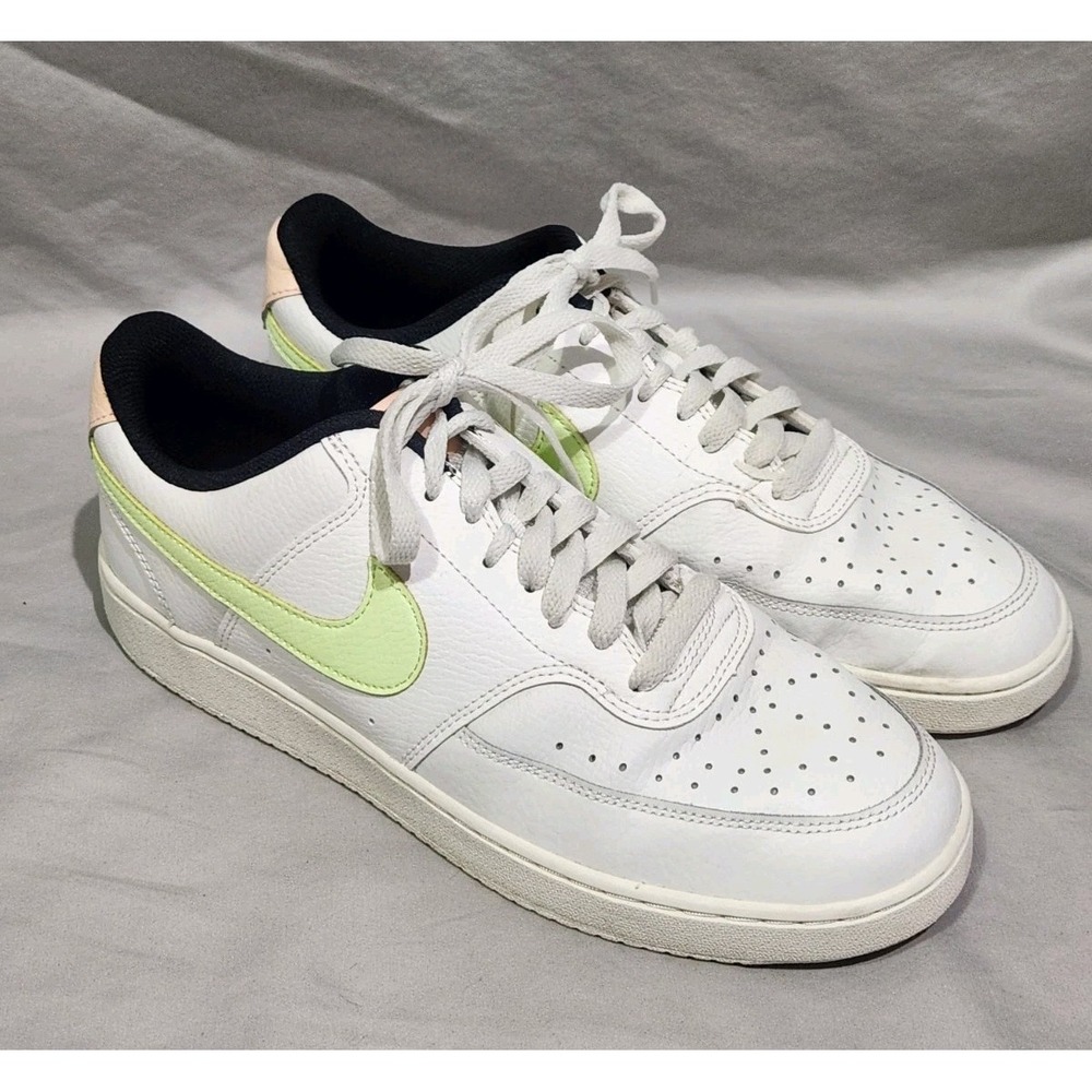 Nike Court Vision Sneaker Low Women Size 11 White Leather Lime Peach DC1868-100